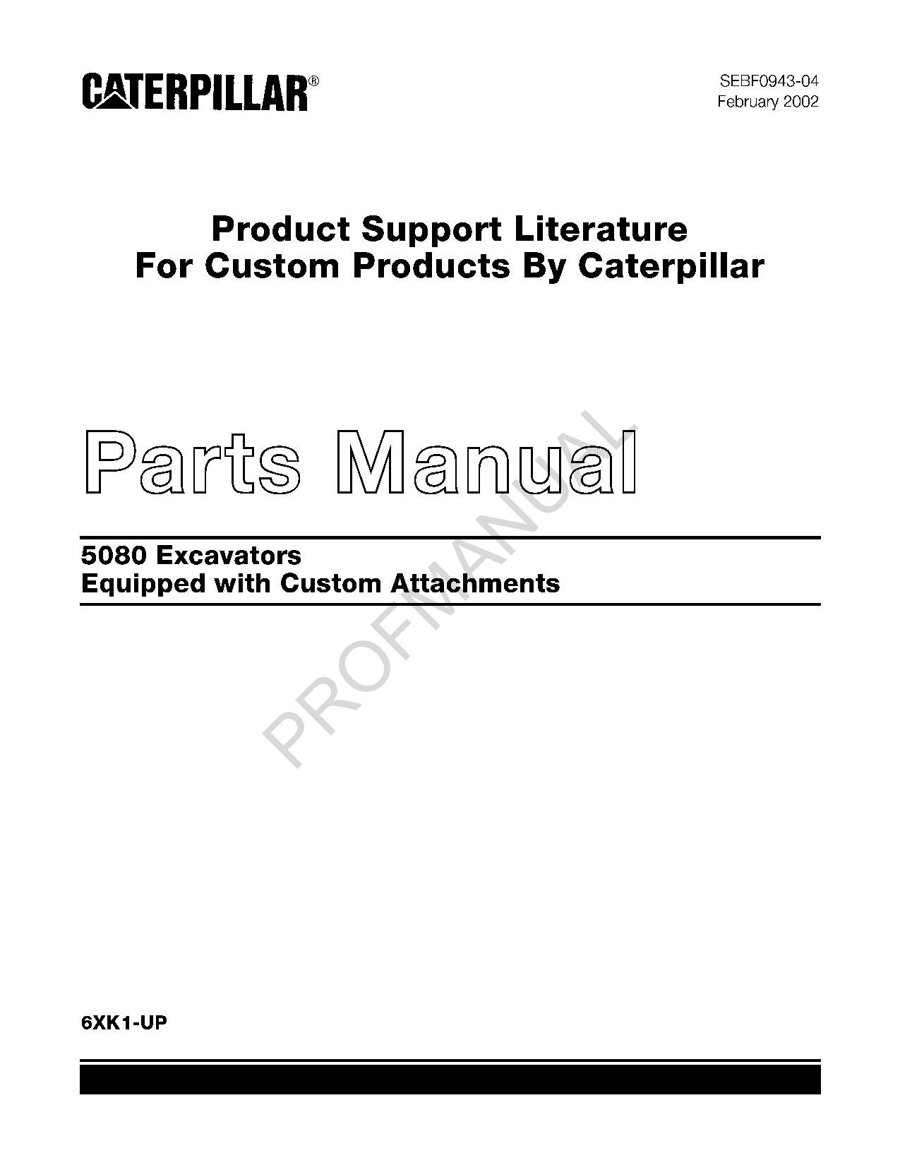 Caterpillar Cat 5080 Supplement Hydraulic Excavator Parts Catalog Manual