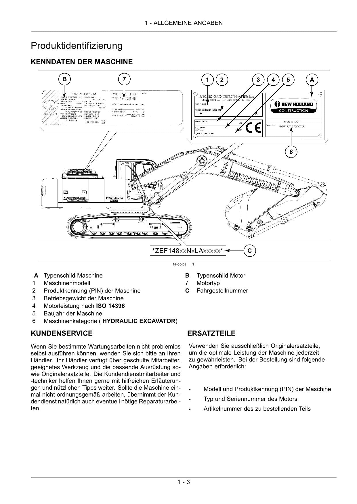 New Holland E385C Bagger Manuel d'instructions