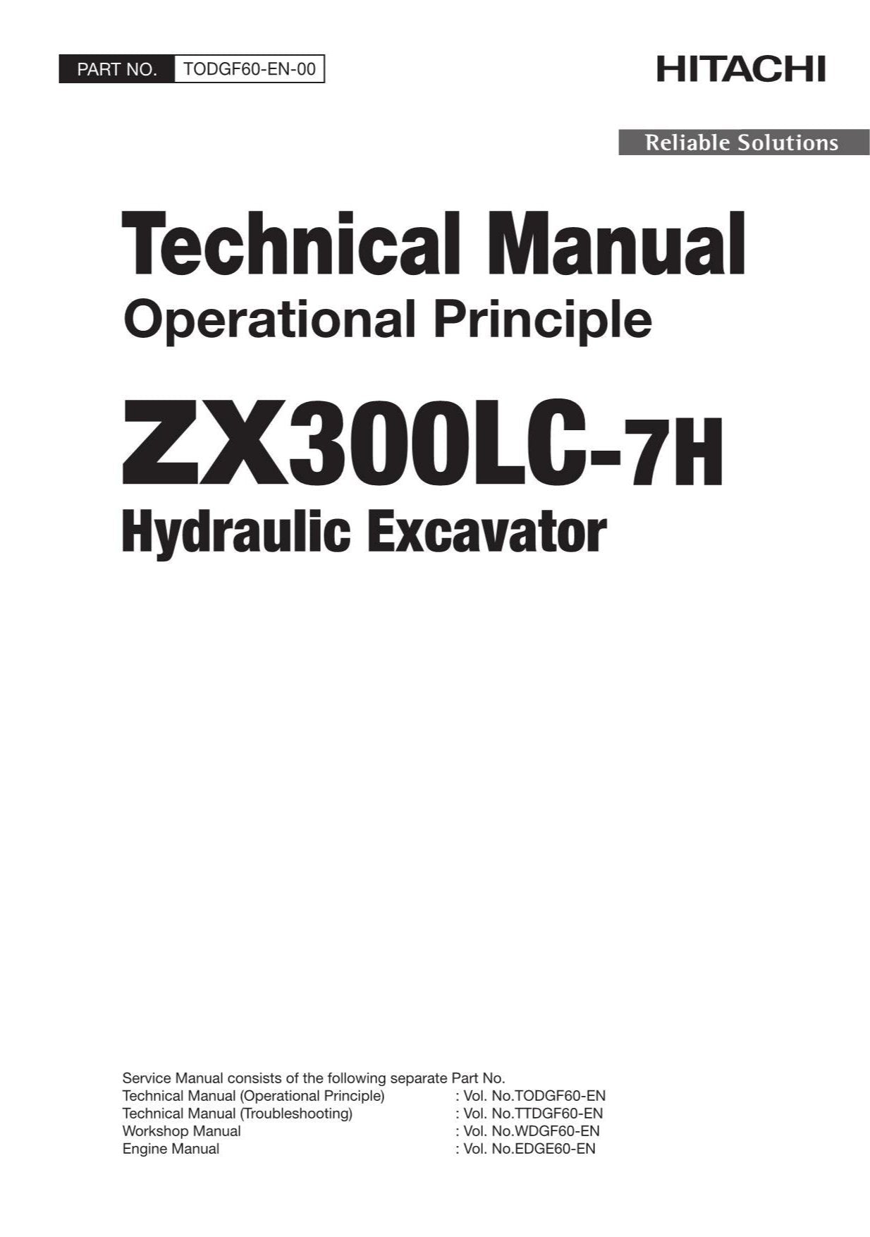 Hitachi ZX300LC-7H Excavator Operational Principle Service manual