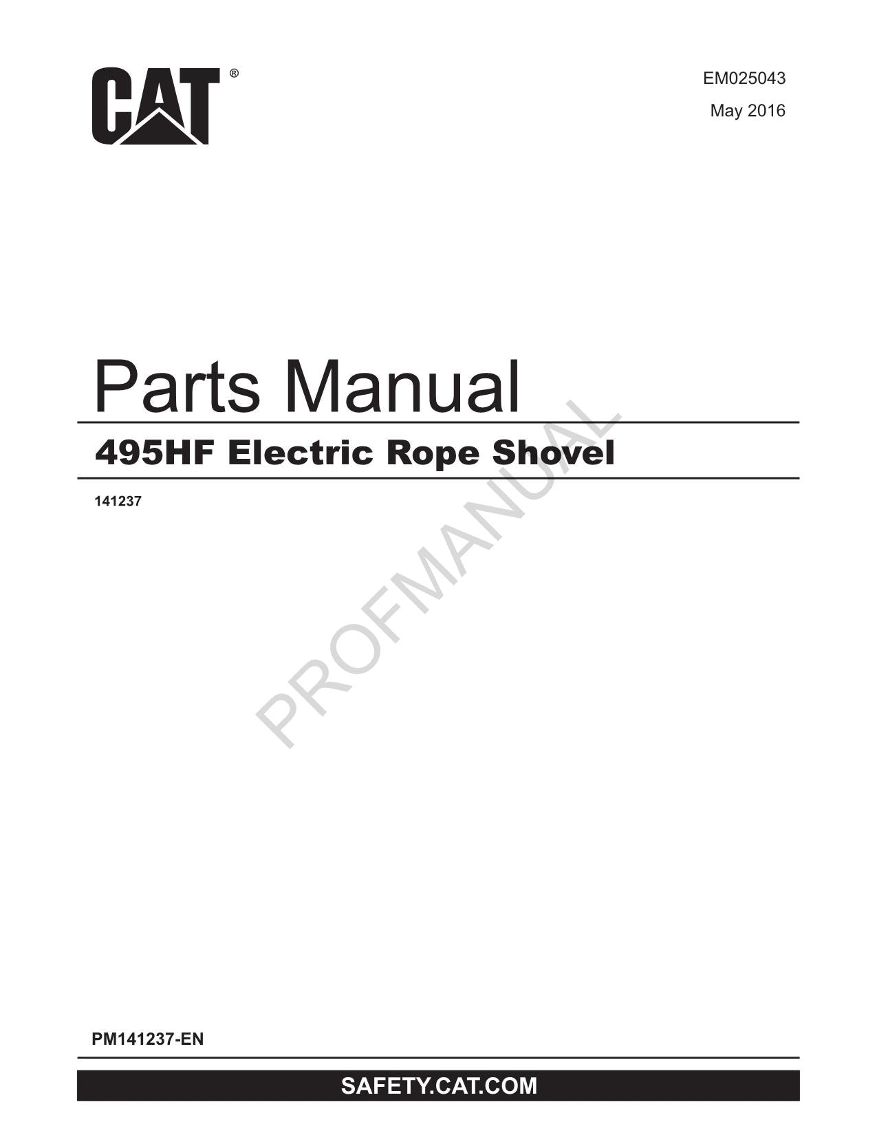 Catalogue de pièces détachées pour pelle électrique à câble Caterpillar Cat 495HF, manuel ser 141237