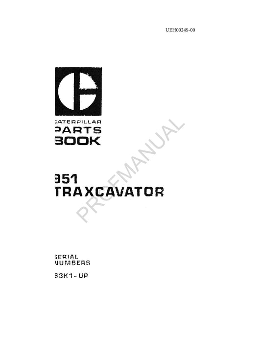 Caterpillar Cat 951 Traxcavator Track Loader Parts Catalog Manual