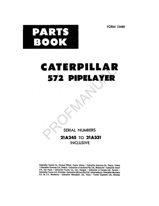 Caterpillar 572 Pipelayer Parts Catalog Manual