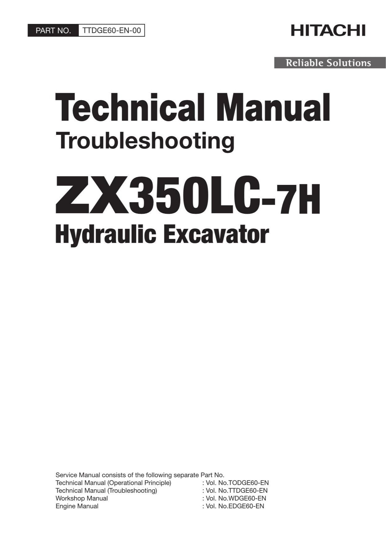 Hitachi ZX350LC-7H Excavator Troubleshooting Service Manual with Schemes