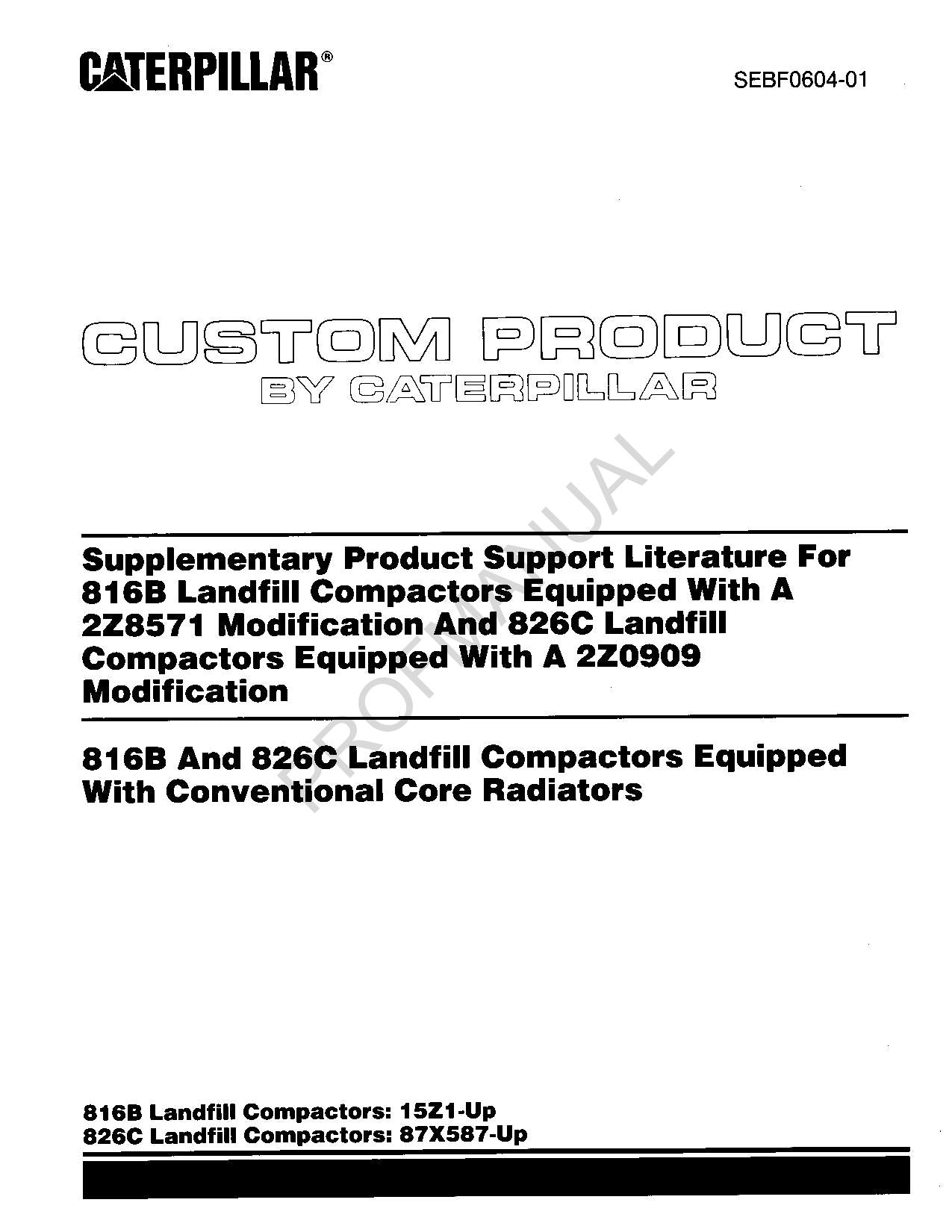 Caterpillar 816B 2Z8571 Mod 826C Compactor 2Z0909 Mod Suppl Parts Catalog Manual