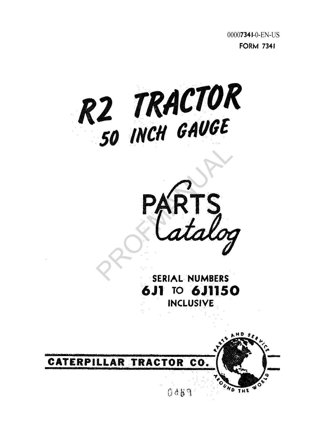 Caterpillar Cat R2 Tractor Parts Catalog Manual ser 6J1-6J1150