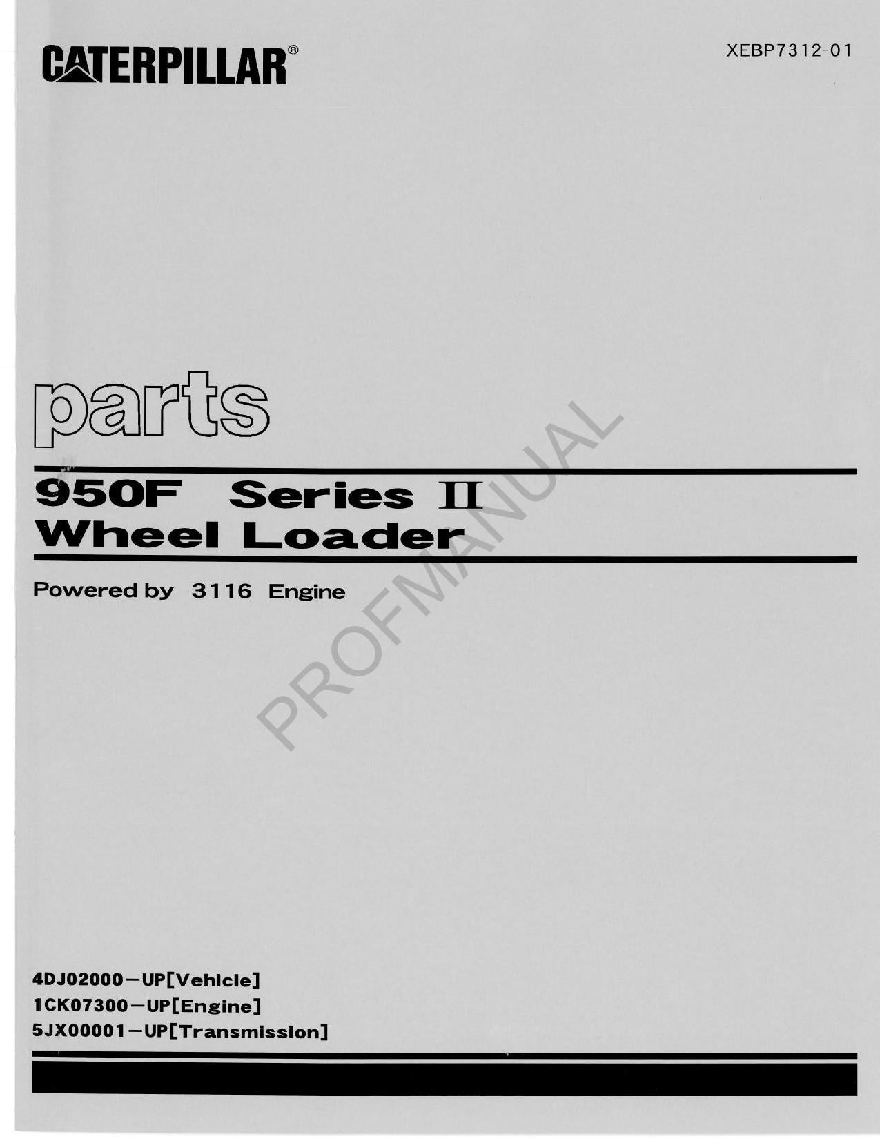 Caterpillar Cat 950F Series II Wheel Loader Parts Catalog Manual XEBP7312