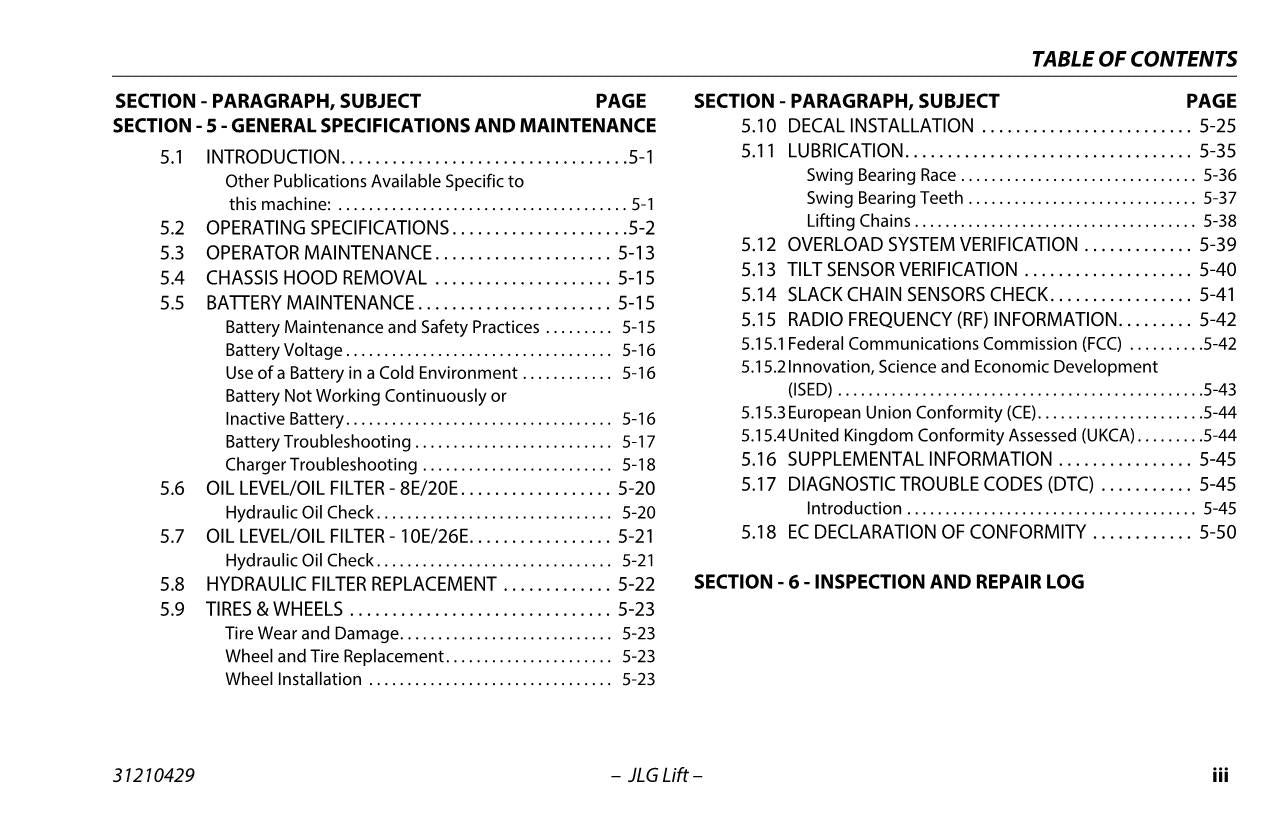 TOUCAN 10E 20E 26E 8E Vertical Lift Maintenance Operators Manual 31210429