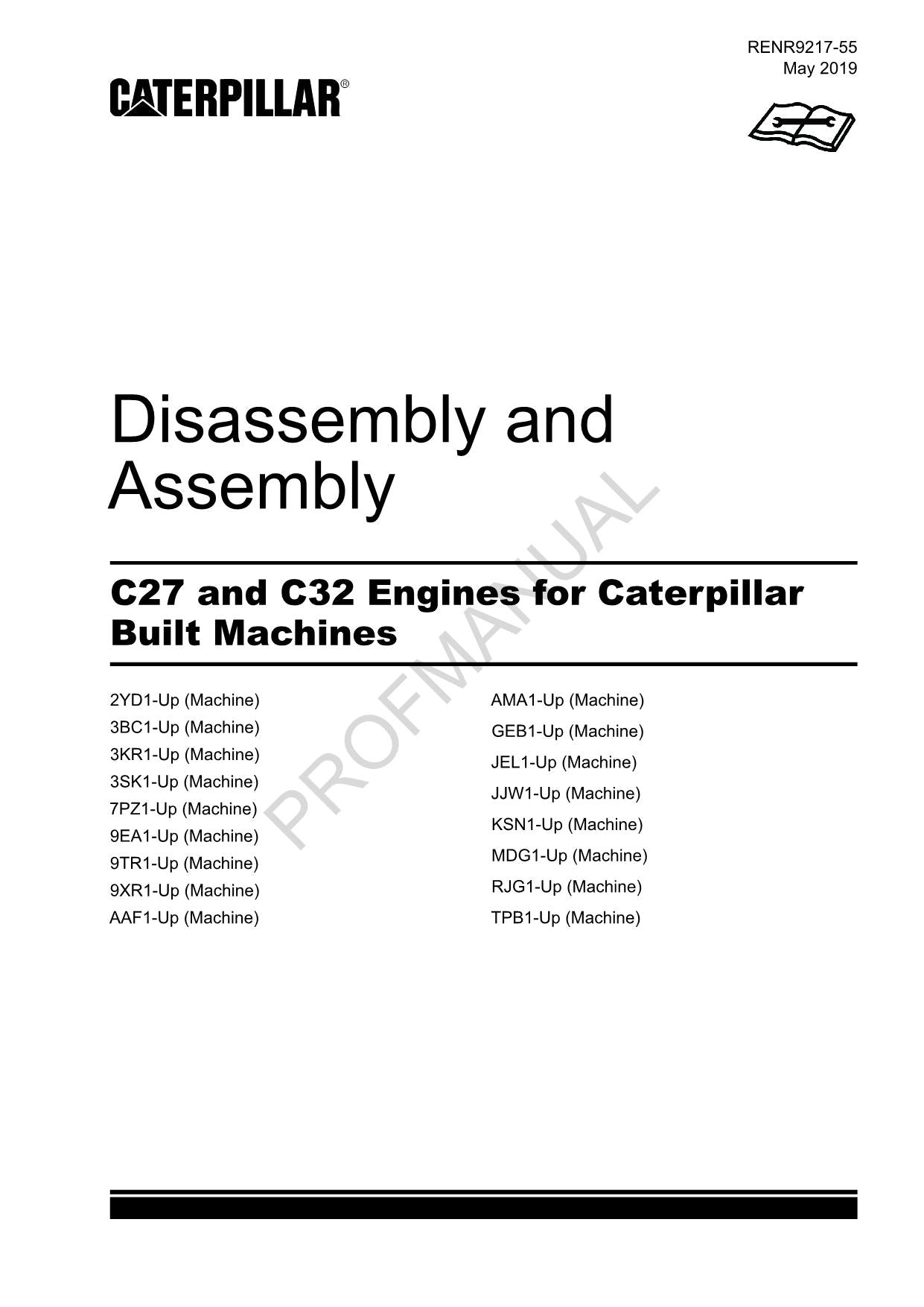 Caterpillar CAT C27 C32 ENGINE Built Machine Manual Disassembly Assembly