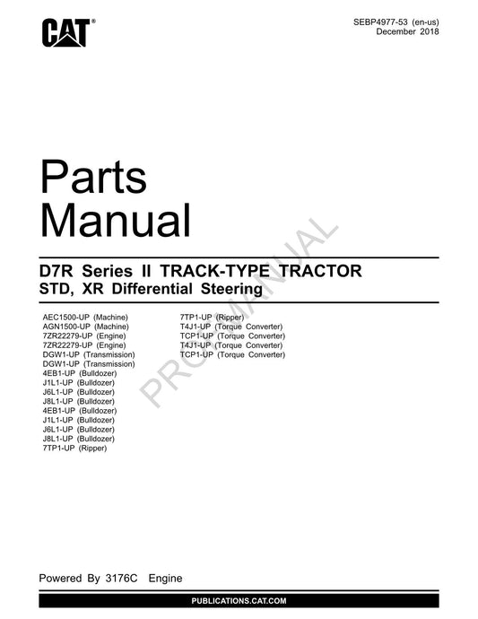 Manuel du catalogue de pièces détachées pour tracteur à chenilles Caterpillar Cat D7R série II STD XR