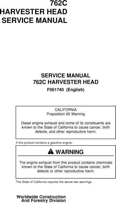 MANUEL DE RÉPARATION ET D'ENTRETIEN DE LA TÊTE DE RÉCOLTE JOHN DEERE 762C SN 01FA1056-