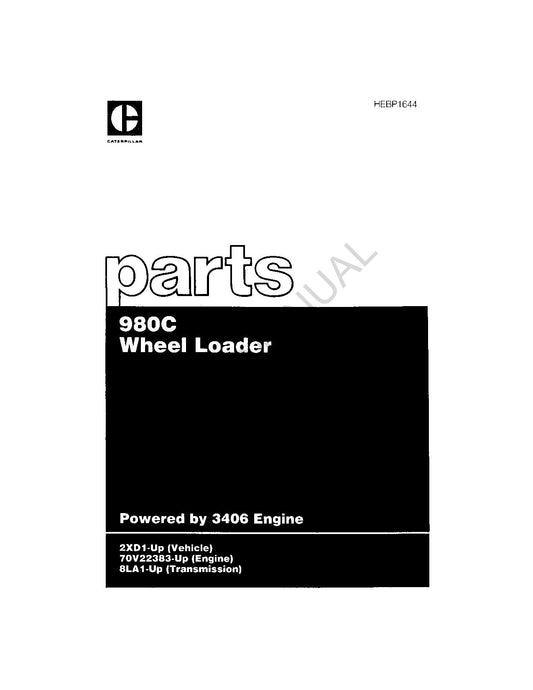 Caterpillar Cat 980C Wheel Loader 11-86 Parts Catalog Manual HEBP1644