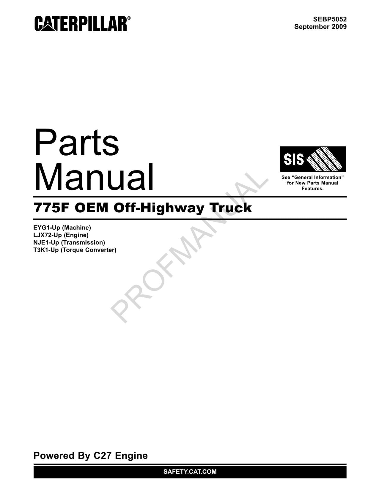 Caterpillar Cat 775F OEM Off Highway Truck Parts Catalog Manual