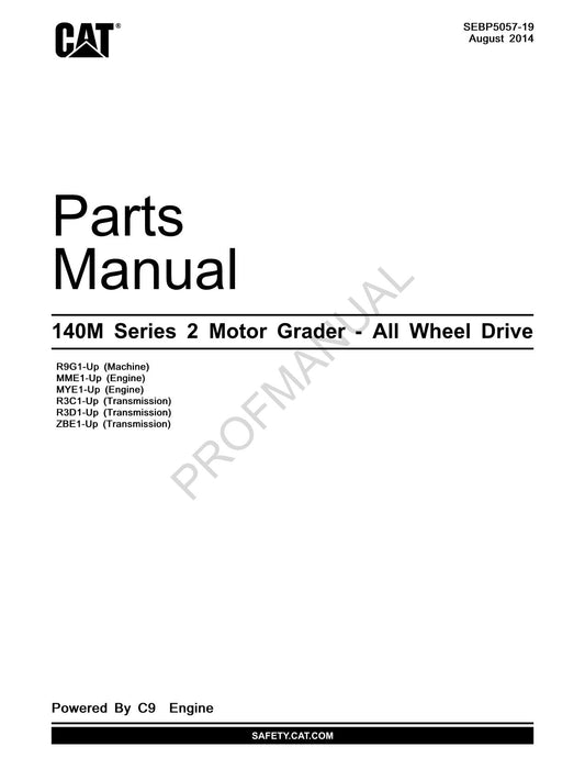 Caterpillar Cat 140M Series 2 Motor Grader Parts Catalog Manual SEBP5057