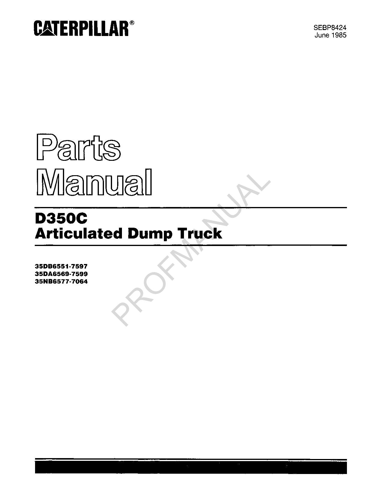 Caterpillar Cat D350C Articulated Dump Truck Parts Catalog Manual SEBP8424