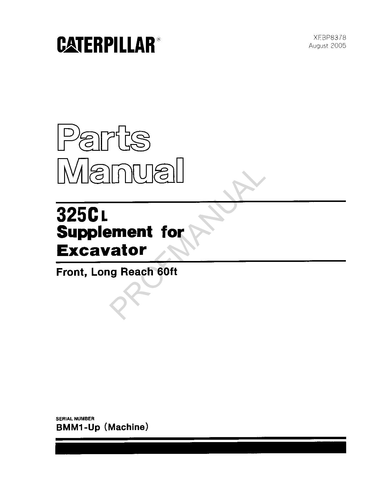 Caterpillar Cat 325C L Supplement Excavator Parts Catalog Manual XEBP8378