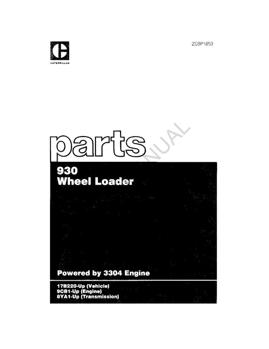 Caterpillar Cat 930 Wheel Loader Parts Catalog Manual ZEBP1653