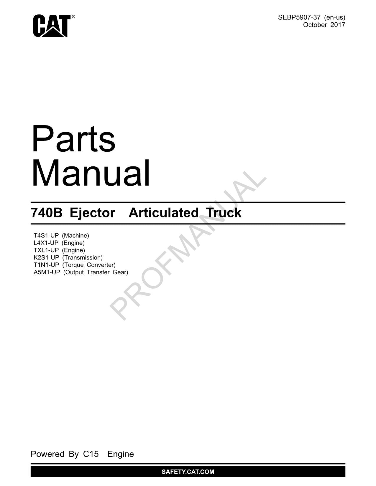 Caterpillar Cat 740B Ejector Articulated Truck Parts Catalog Manual SEBP5907