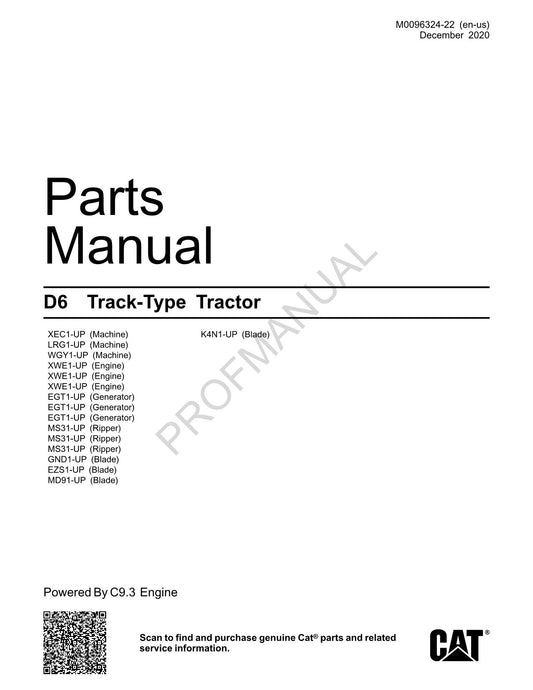 Caterpillar Cat D6T Track Type Tractor Parts Catalog Manual M0096324