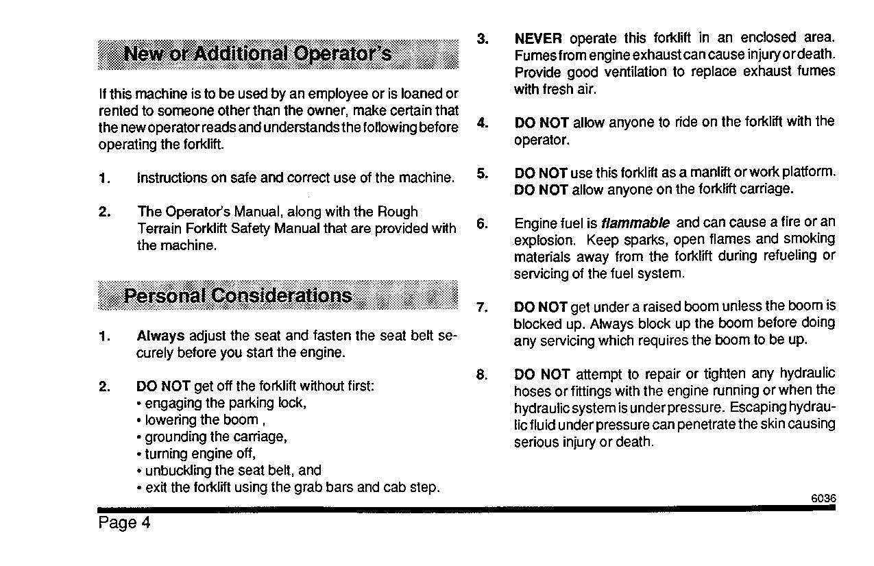 SKYTRAK 6036 Telehandler Maintenance Operation Operators Manual 8990149