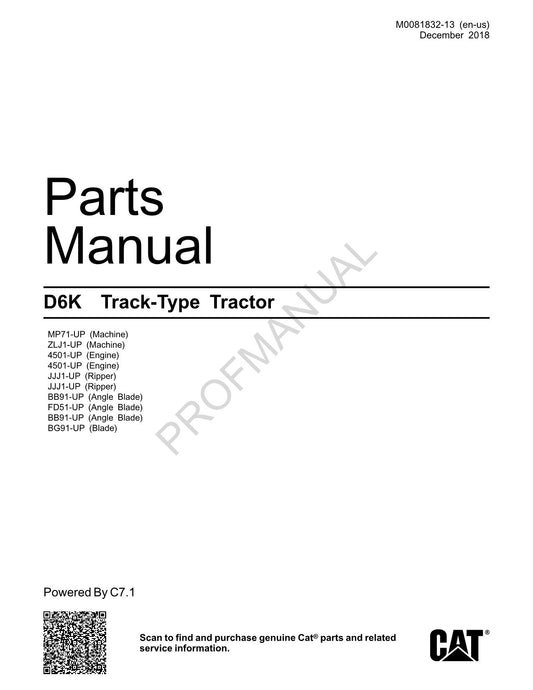 Caterpillar Cat D6K Track Type Tractor Parts Catalog Manual M0081832