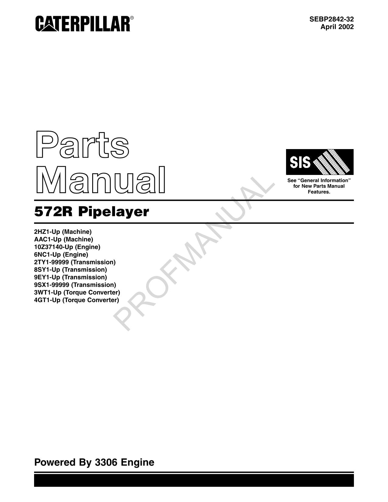 Caterpillar Cat 572R Pipelayer Parts Catalog Manual