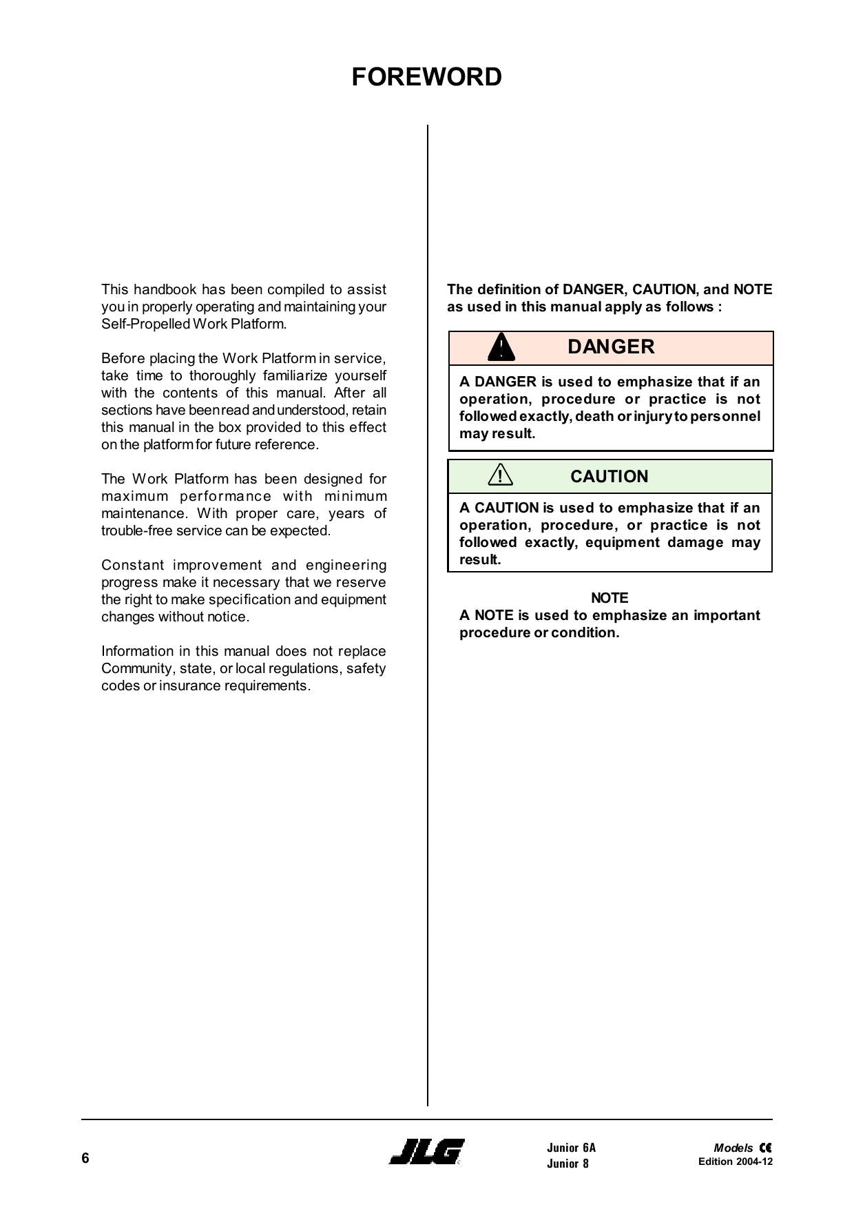 TOUCAN Junior 6A Junior 8A Vertical Lift Maintenance Operation Operators Manual