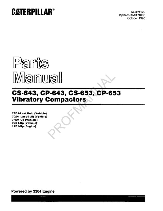 Caterpillar CS 643 CP 643 CS 653 CP 653 Vibratory Compactor Parts Catalog Manual