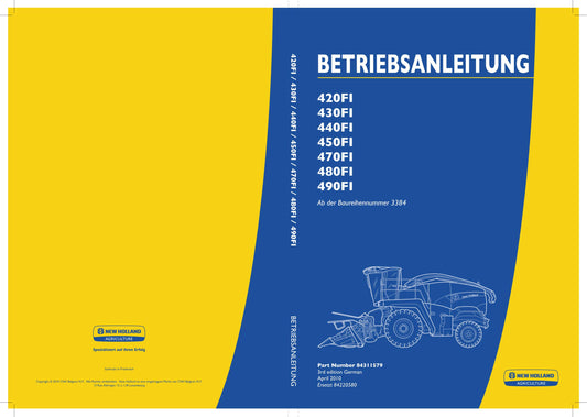 New Holland 420FI 430FI 440FI 450FI Schneidwerk Manuel d'instructions