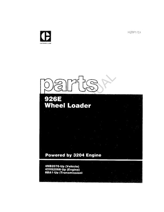 Caterpillar Cat 926E Wheel Loader 10-87 Parts Catalog Manual HEBP1751