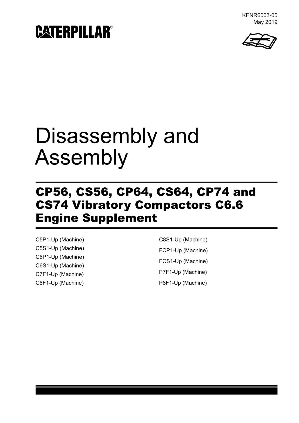 Caterpillar CP56 CS56 Compactor C6.6 Engine Suppl Disassem Assem Service Manual