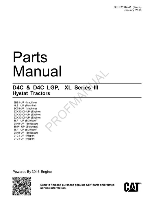 Catalogue de pièces détachées pour tracteur Caterpillar Cat D4C D4C LGP XL série III Hystat