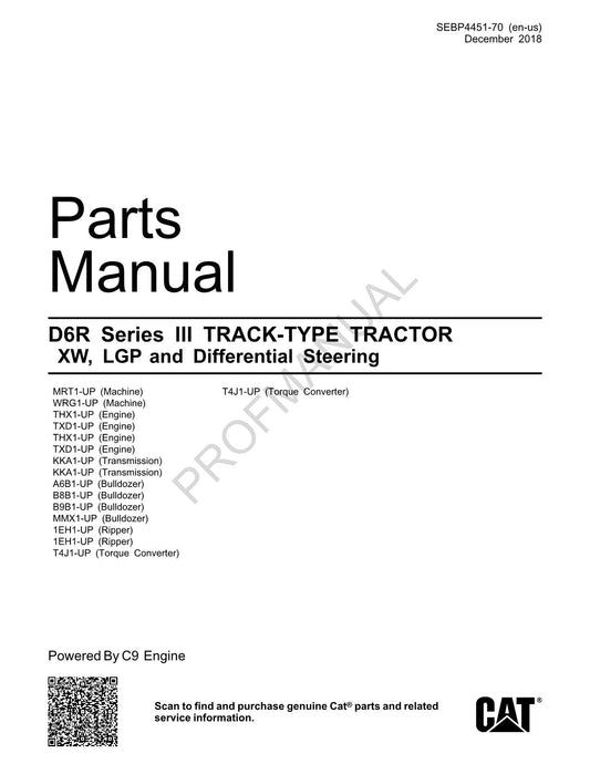 Manuel du catalogue de pièces détachées pour tracteur à chenilles Caterpillar série D6R 3 XWLGP SEBP4451