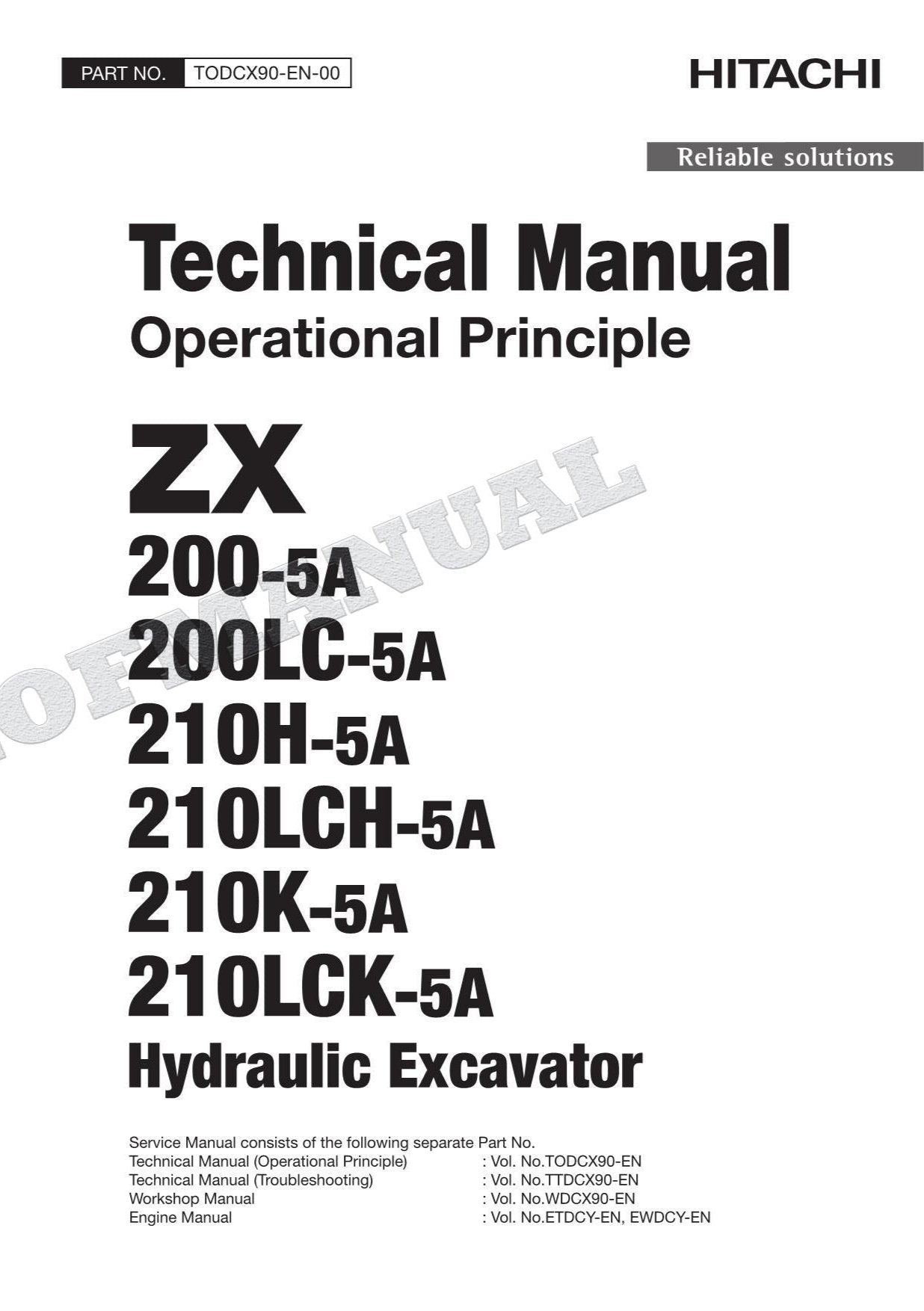 HITACHI ZX200-5A ZX200LC-5A ZX210H-5A Excavator Service Manual Operat Principle