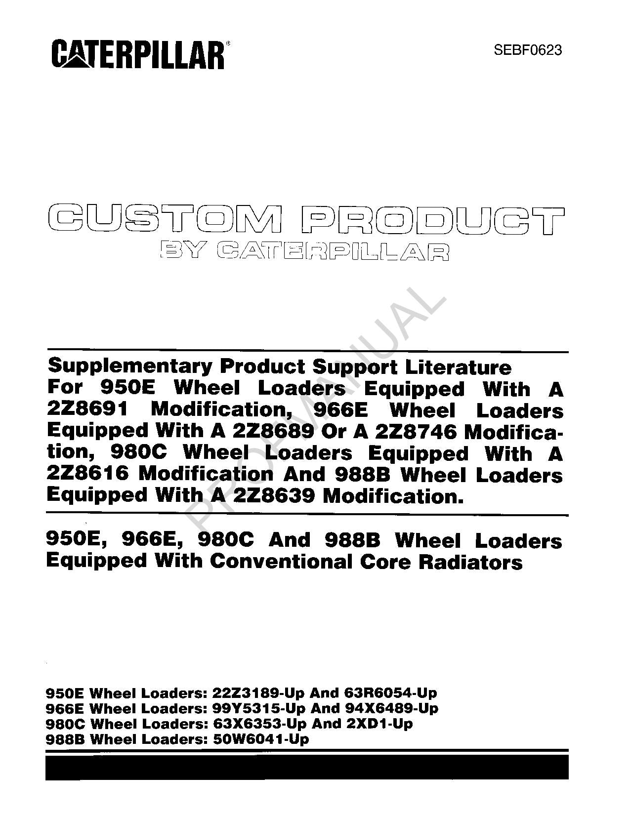 Caterpillar Cat 950E 966E 980C 988B Equipw-Conv Parts Catalog Manual SEBF0623