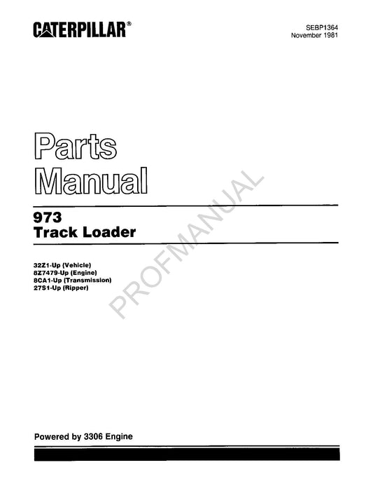 Caterpillar Cat 973 Track Loader Parts Catalog Manual