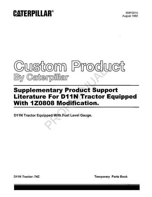 Caterpillar Cat D11N Fuel Level Gauge Parts Catalog Manual 74Z