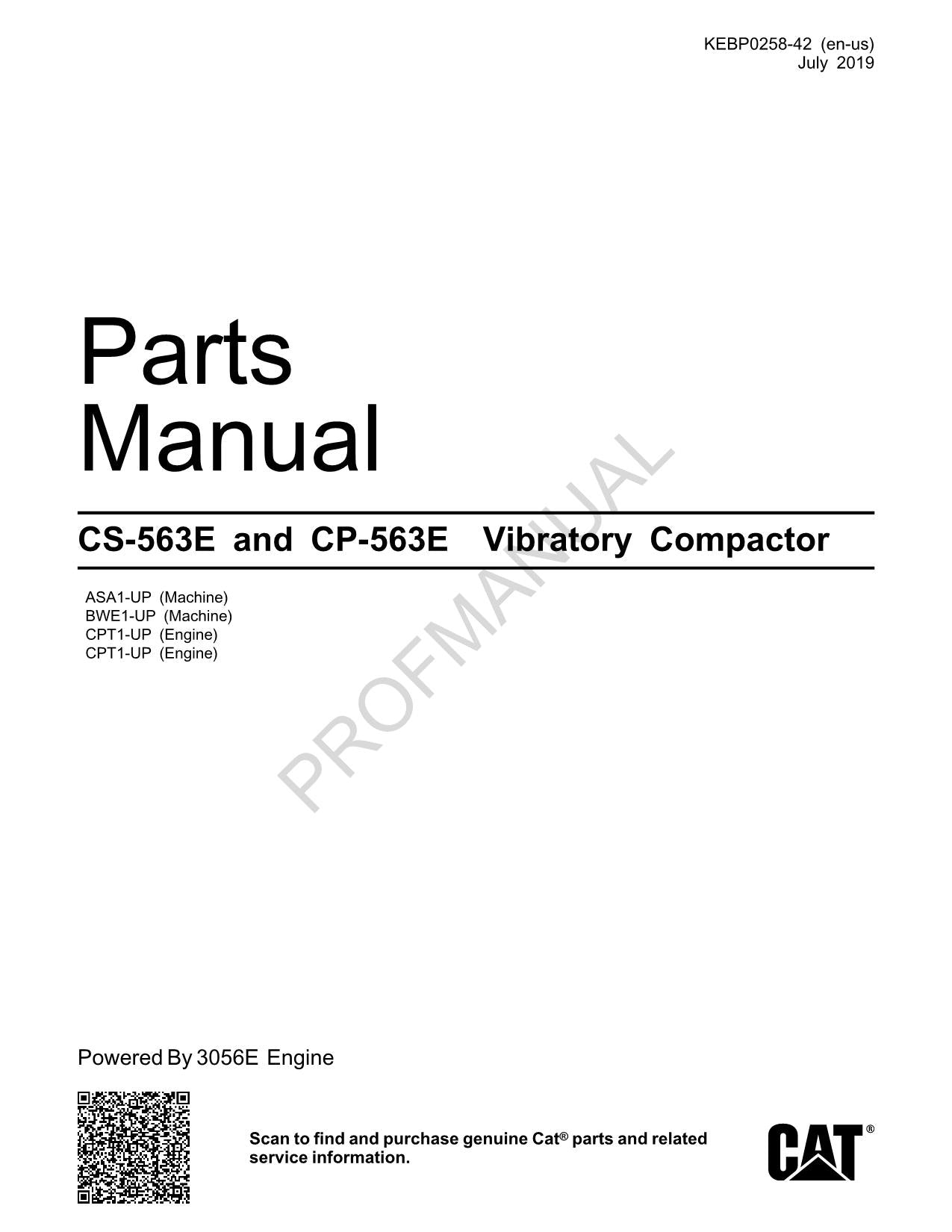 Caterpillar CS 563E CP 563E Vibratory Compactor Parts Catalog Manual KEBP0258