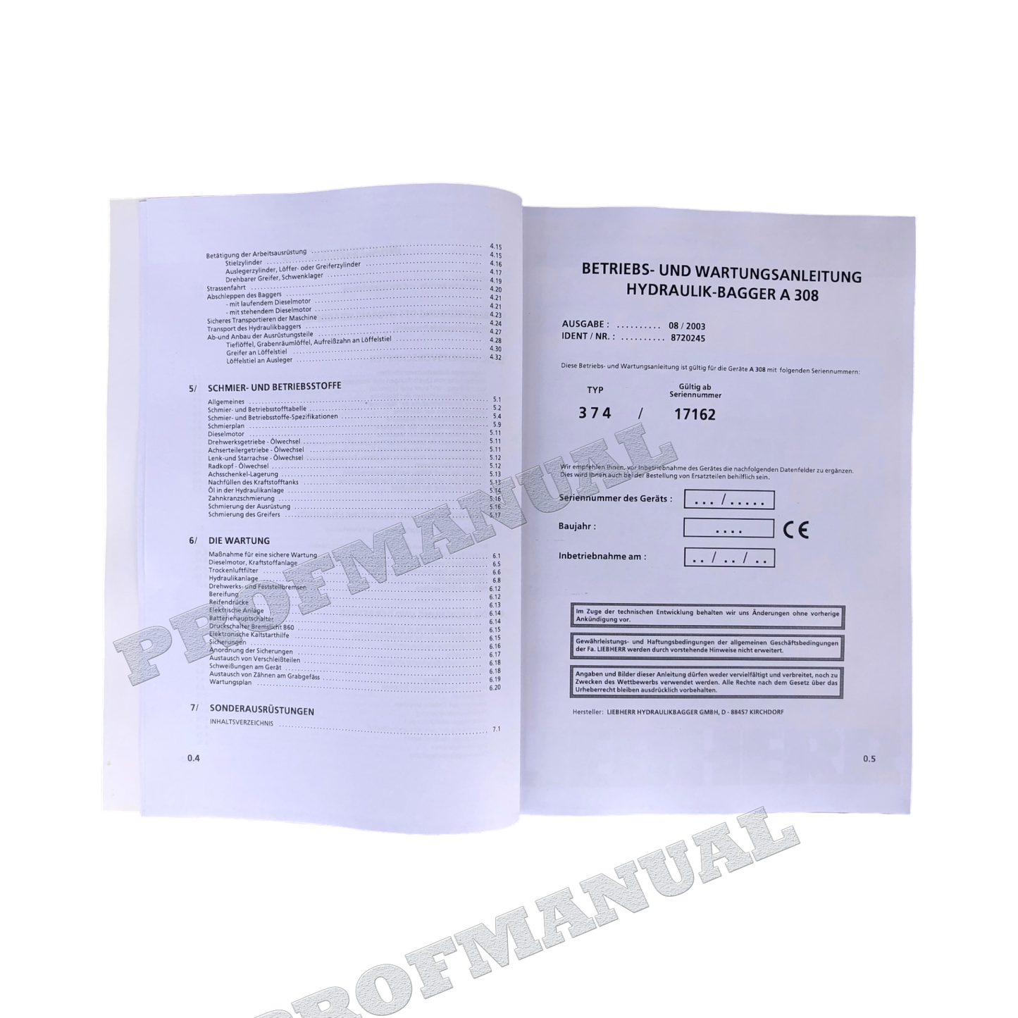 Liebherr A308 Hydraulikbagger Manuel d'instructions Manuel d'entretien