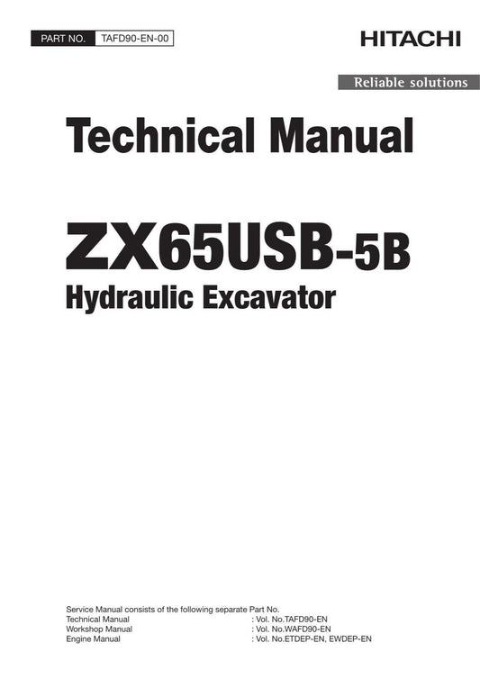 Hitachi ZX65USB-5B Excavator Service Manual with Schemes