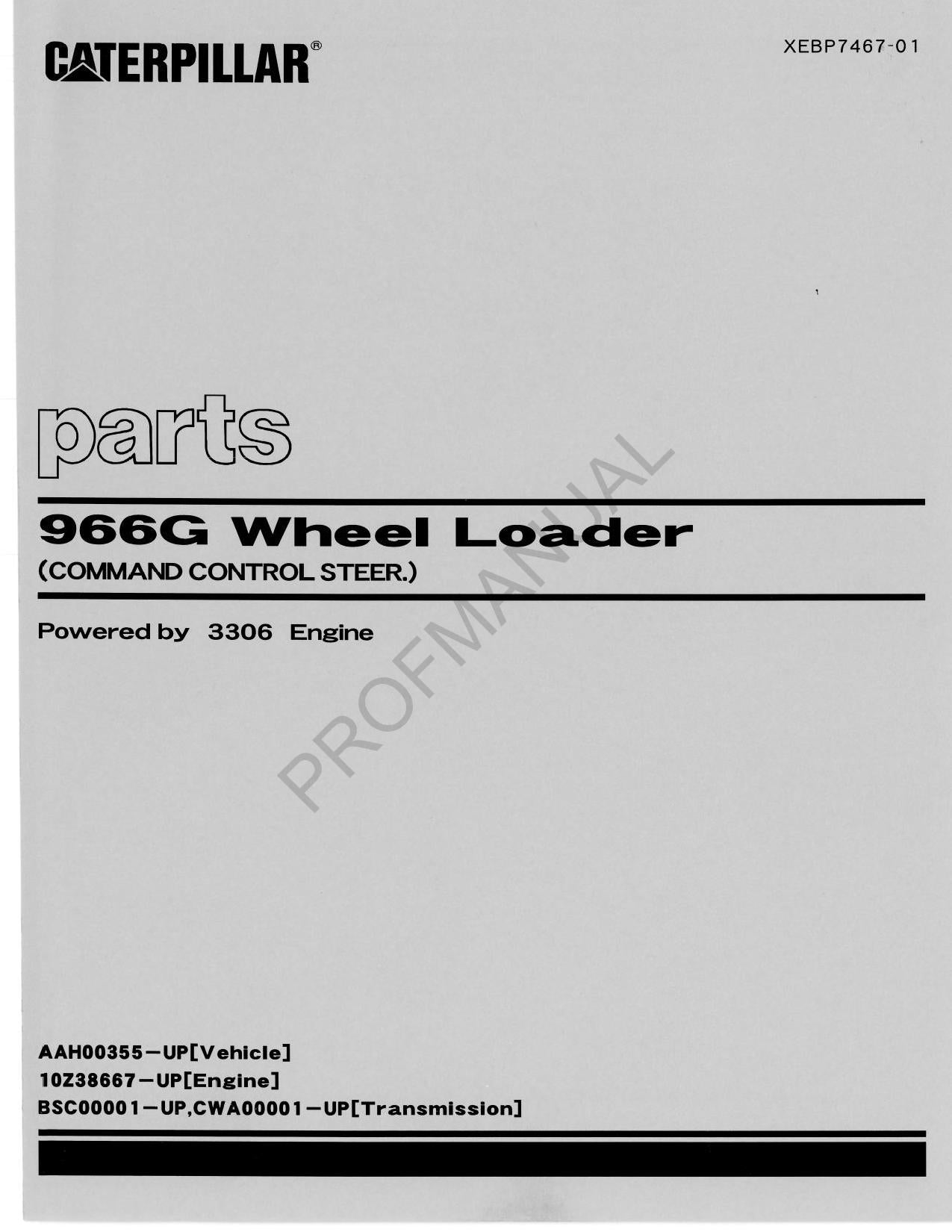 Caterpillar Cat 966G Wheel Loader Command Control Parts Catalog Manual XEBP7467