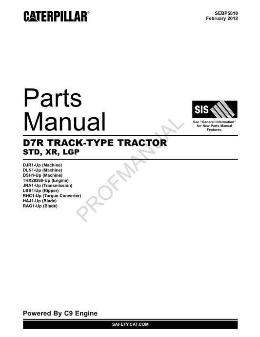 Catalogue de pièces détachées pour tracteur à chenilles Caterpillar Cat D7R Std XR LGP SEBP5818