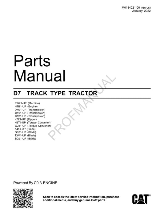 Caterpillar Cat Track Type Tractor Parts Catalog Manual M0134021