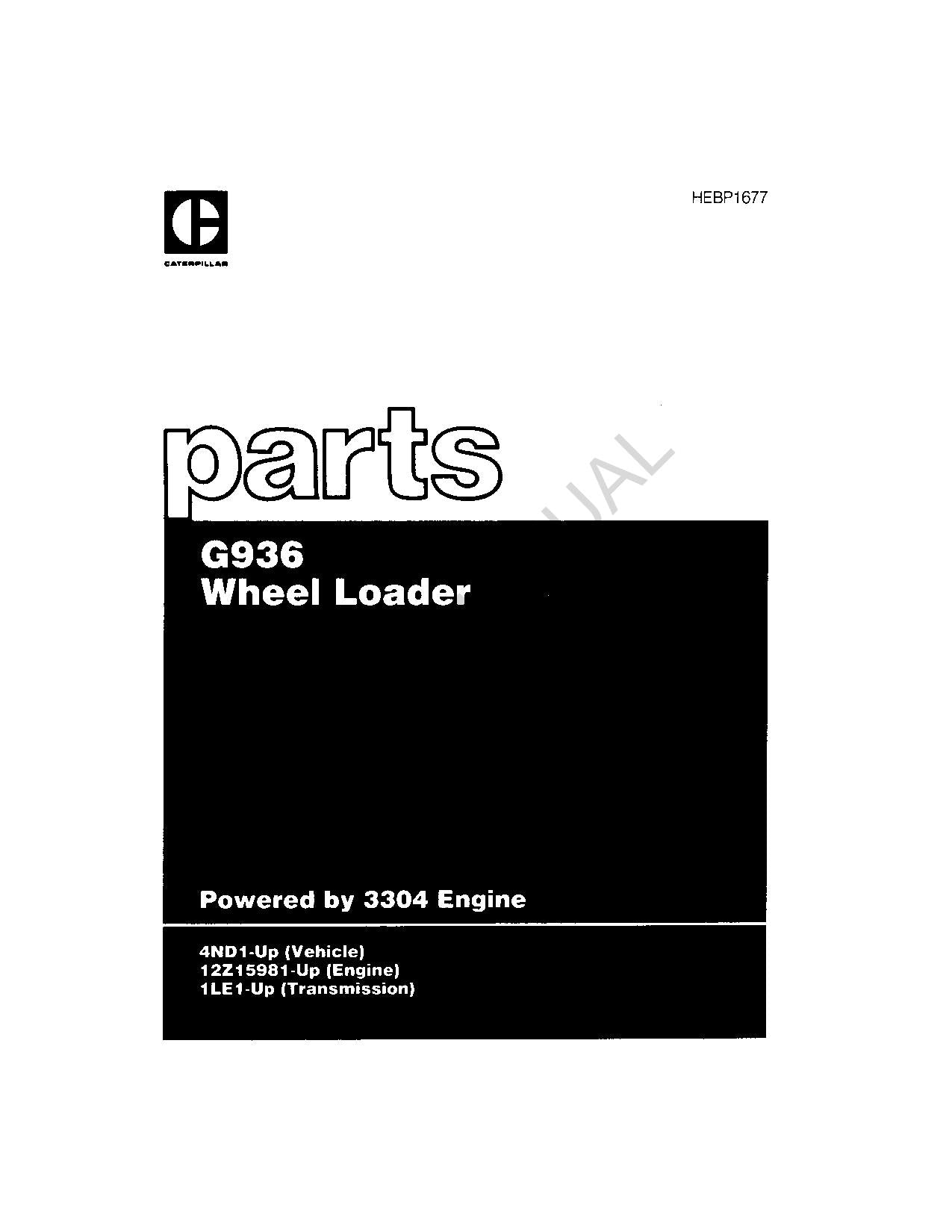 Caterpillar Cat G936 Wheel Loader Parts Parts Catalog Manual HEBP1677