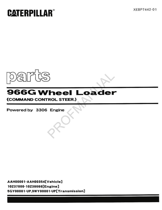 Caterpillar Cat 966G Wheel Loader command Control Parts Catalog Manual XEBP7442