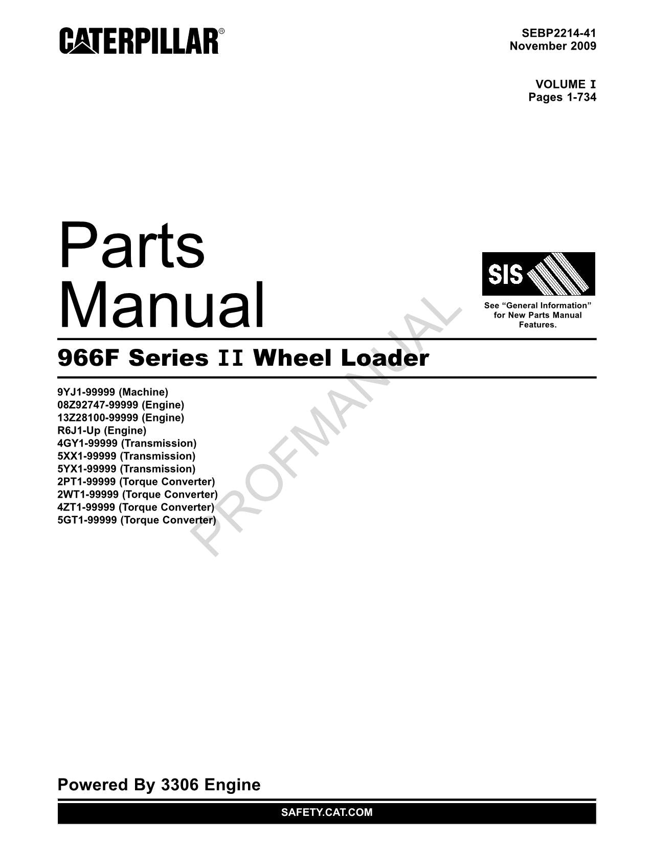 Caterpillar Cat 966F Series II Wheel Loader Parts Catalog Manual SEBP2214