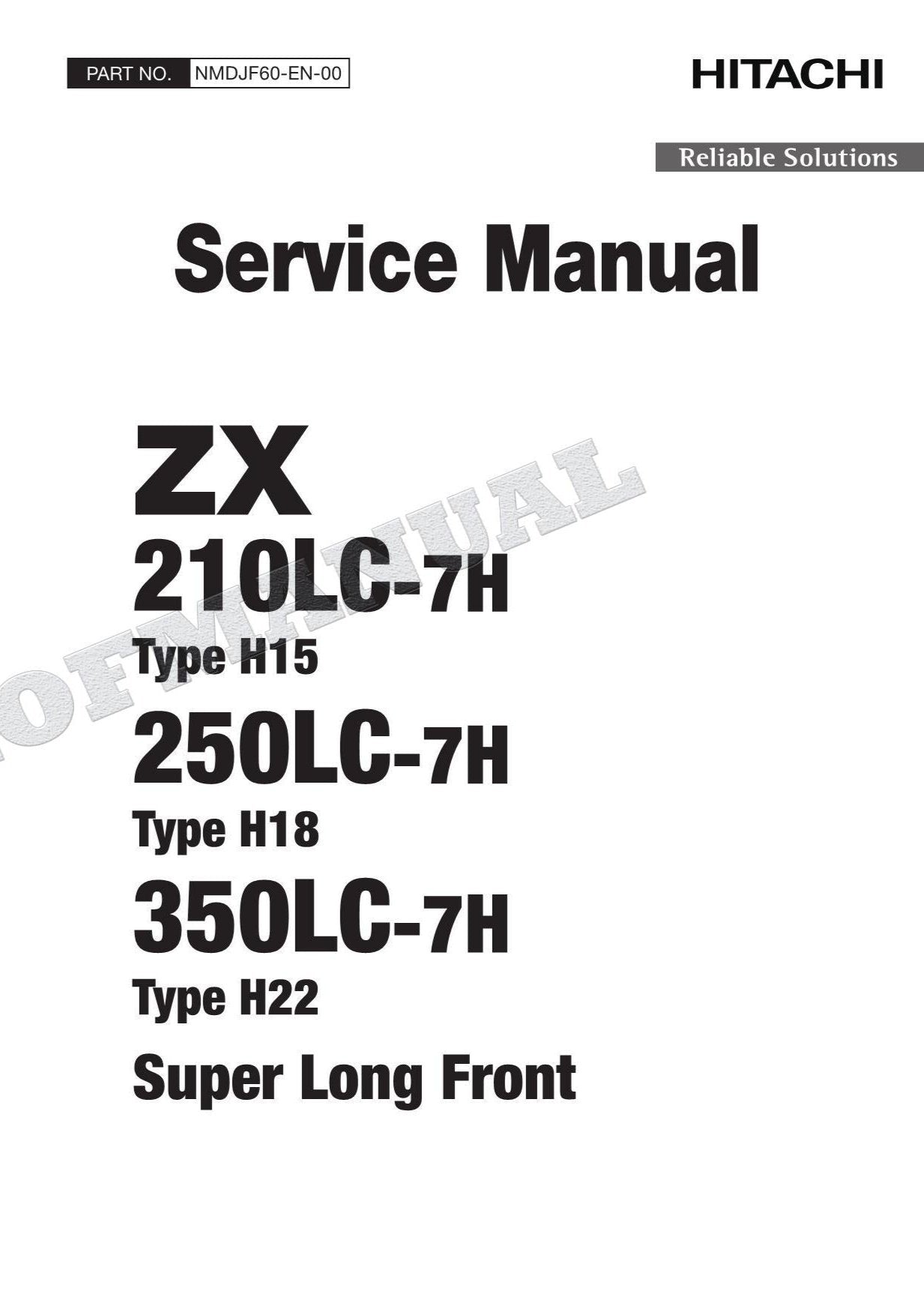 HITACHI ZX210LC-7H ZX250LC-7H ZX350LC-7H Excavator Service Manual