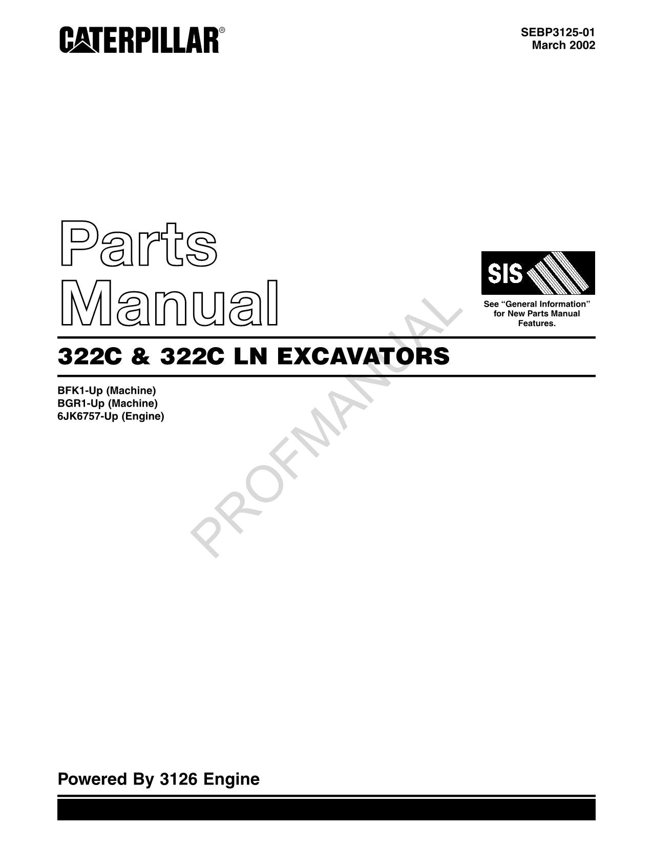 Caterpillar Cat 322C 322C LN Excavator Parts Catalog Manual