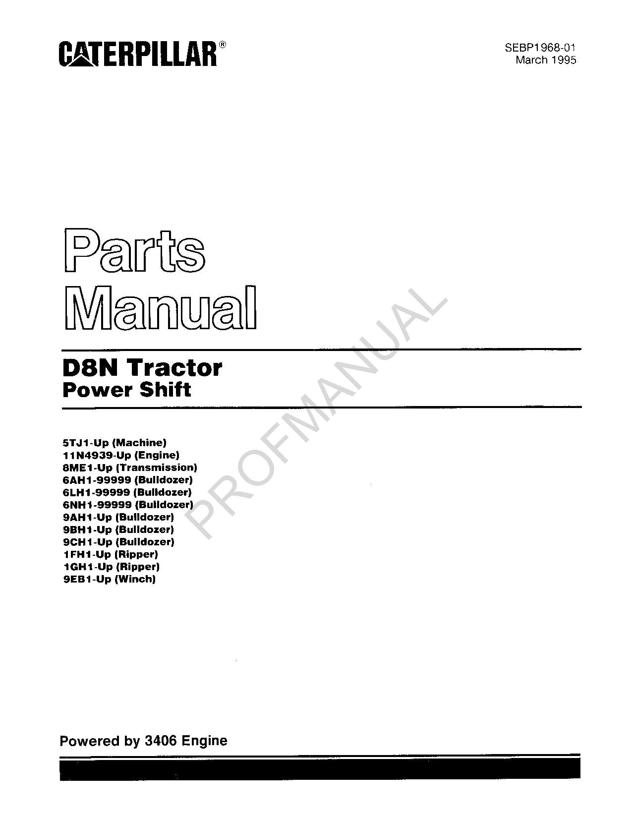 Catalogue de pièces détachées pour tracteur Caterpillar Cat D8N Power Shift SEBP1968