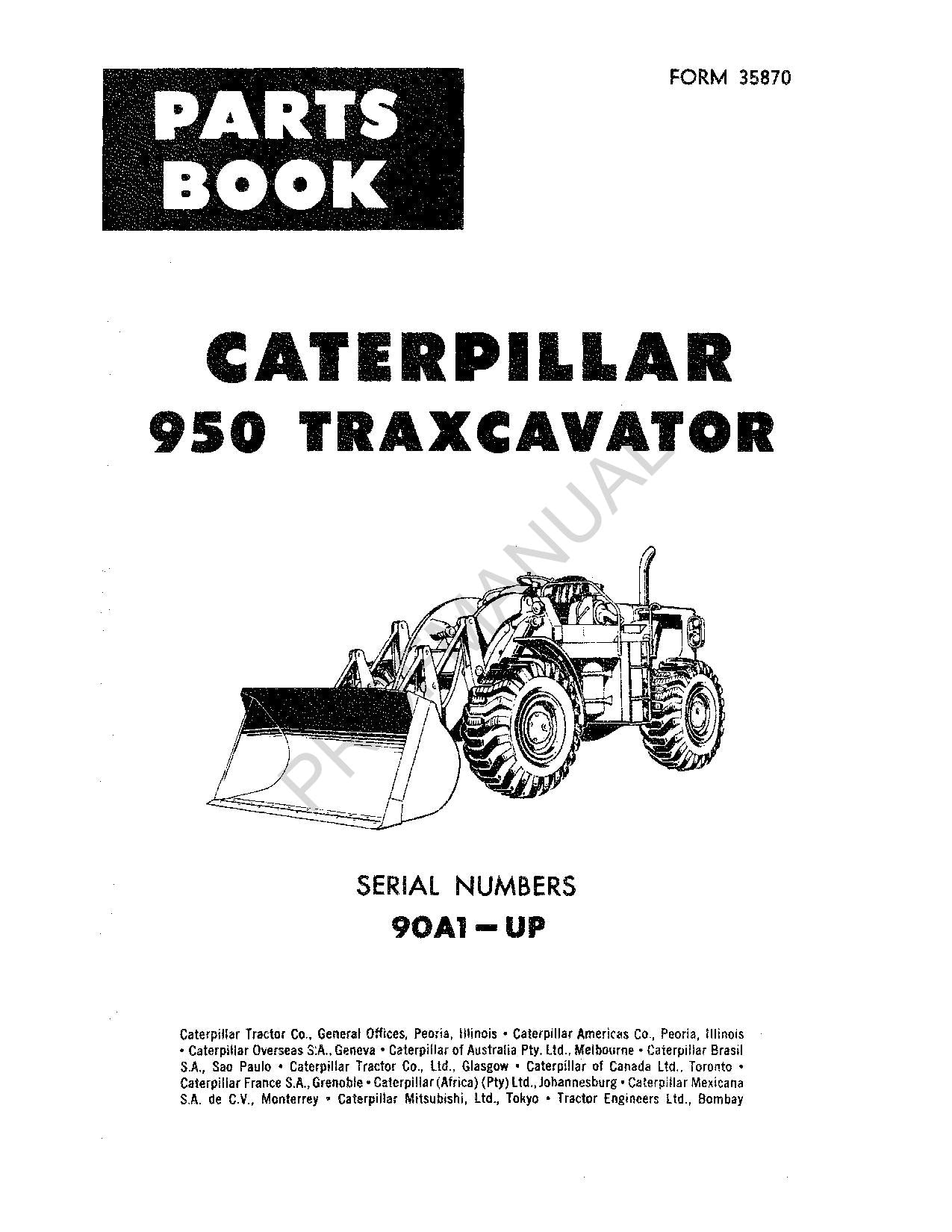 Caterpillar Cat 950 Traxcavator Track Loader Parts Catalog Manual