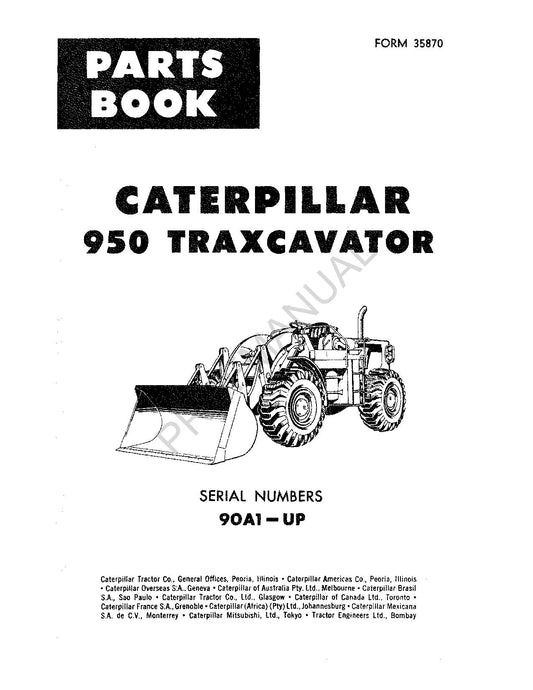 Caterpillar Cat 950 Traxcavator Track Loader Parts Catalog Manual